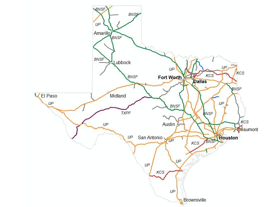 Map of the Texas Railroad System